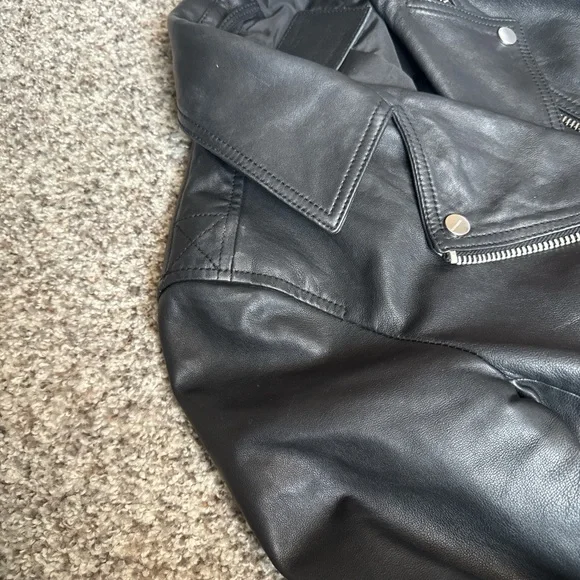 All Saints DALBY CROPPED LEATHER BIKER JACKET - Picture 8 of 8